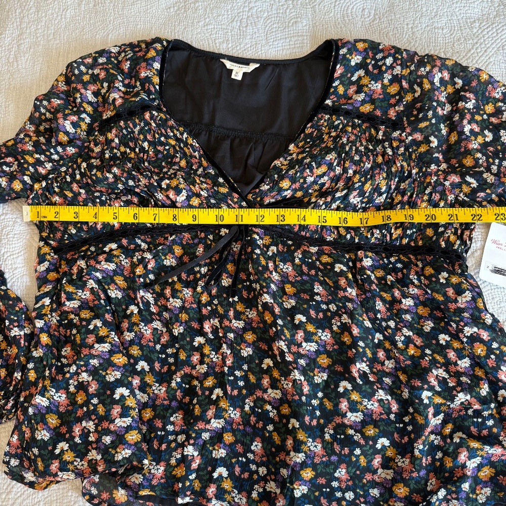 NWT Lucky Brand V Neck Floral Peasant Blouse Womens XL Extra Large Black Boho - Picture 6 of 8